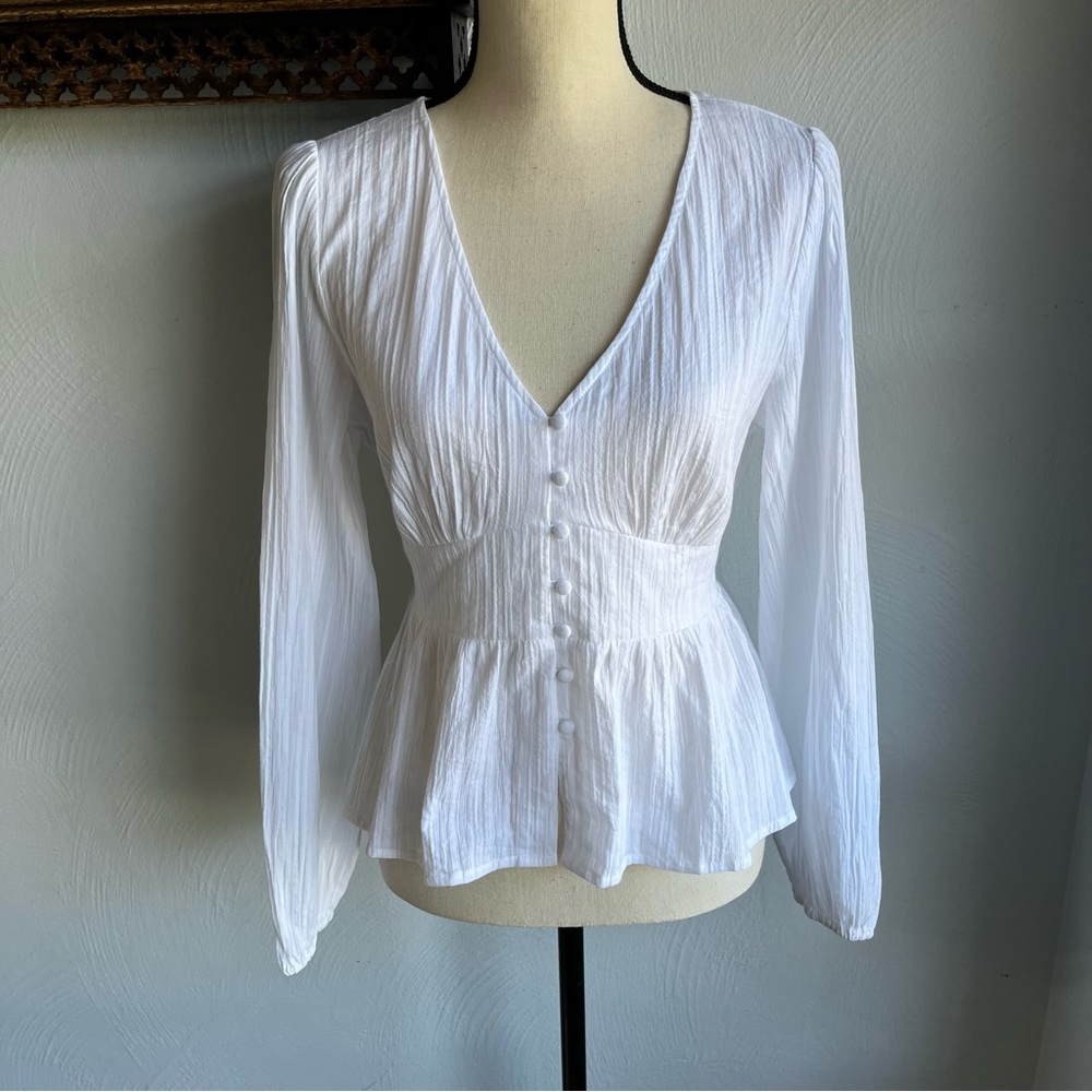 ModCloth White Peasant Peplum Top M